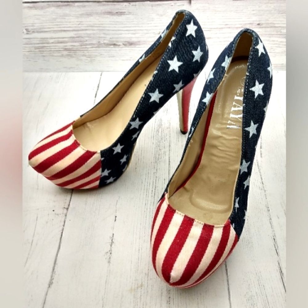 USA America High Heel Shoes Stars & Stripes SZ 39